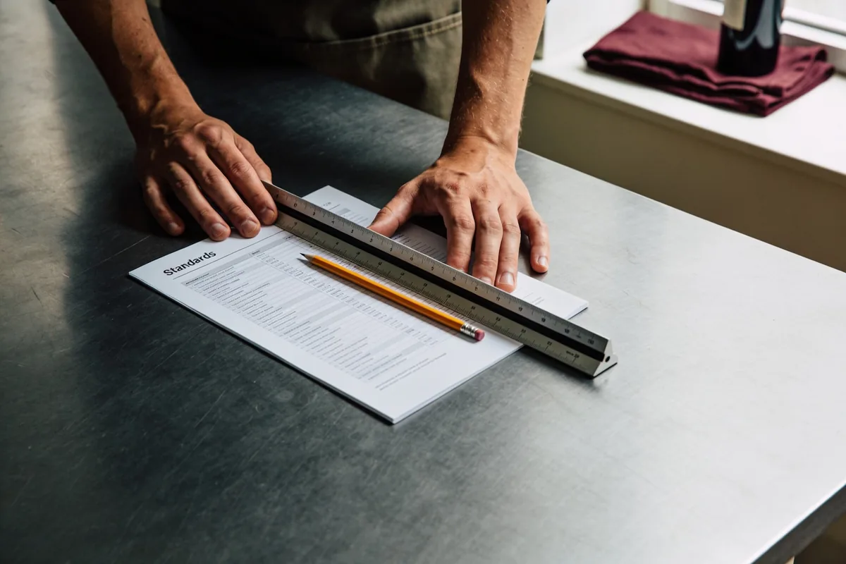 Ein Standarddokument mit Lineal und Bleistift auf einem Schreibtisch