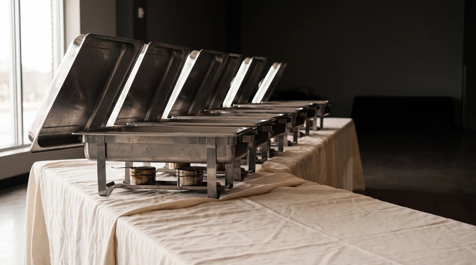 Chafing Dish mit Speisen an einem Buffet